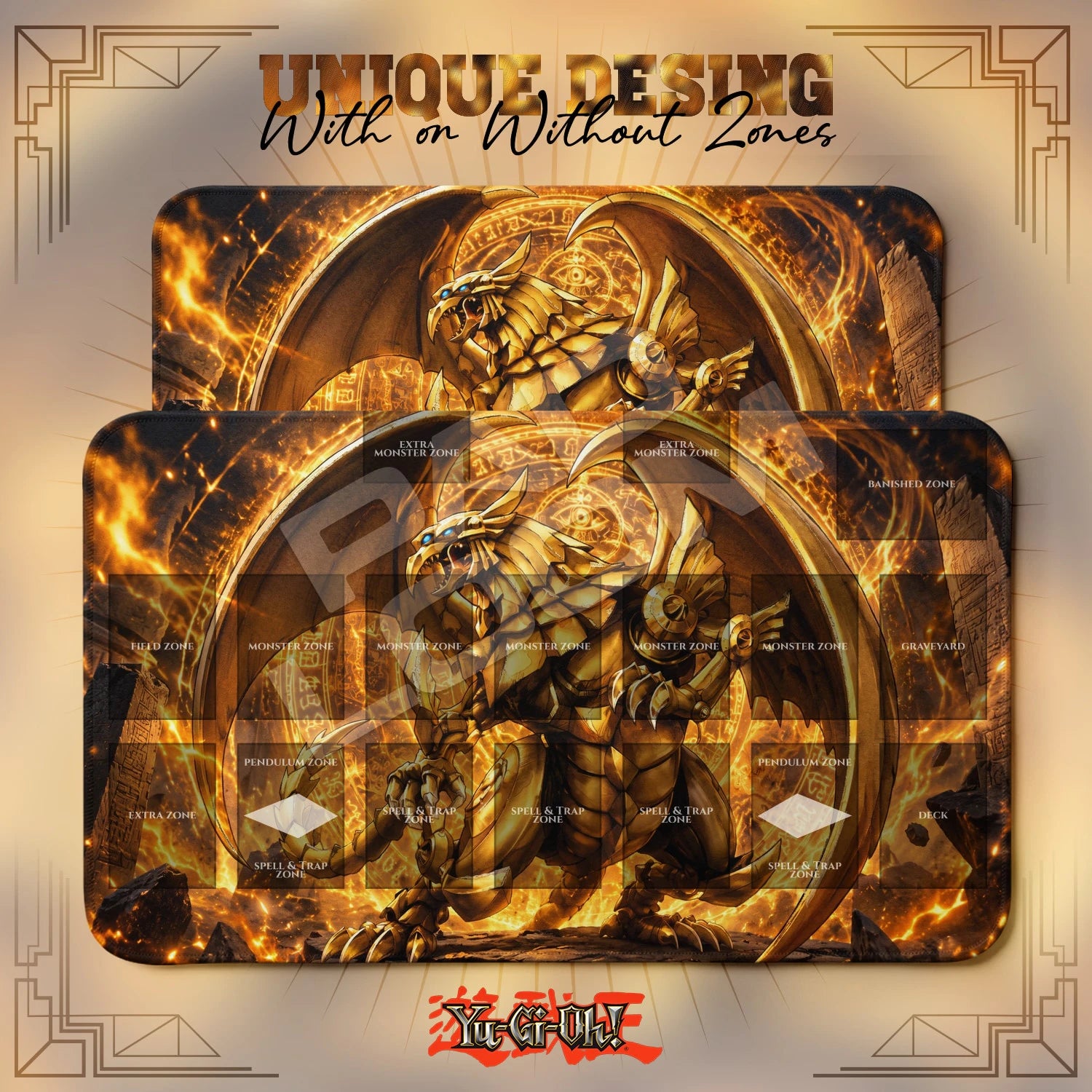 Ra Phoenix Playmat – With Zones and Without Zones layouts compared