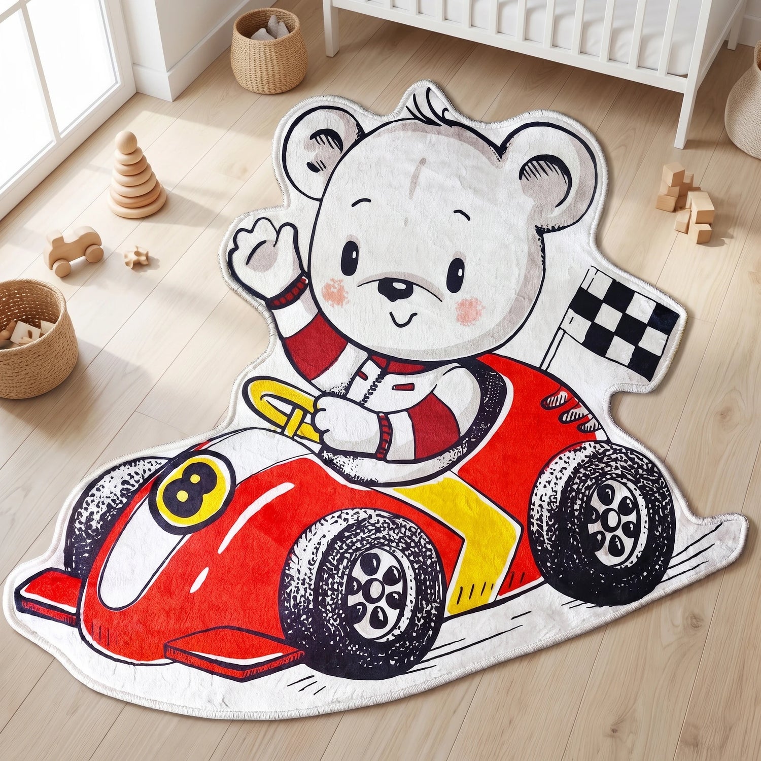 Racing Bear Rug - Shaped Kids Room Area Rug