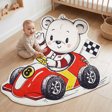 Racing Bear Rug - Shaped Kids Room Area Rug