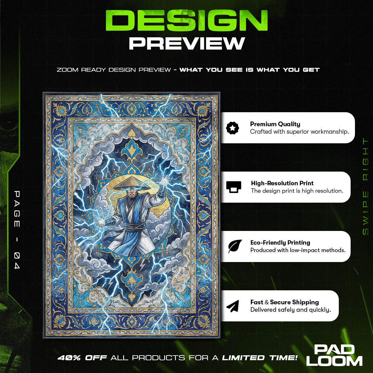 Raiden Donnergott Teppich - Mortal Kombat Stuhlunterlage