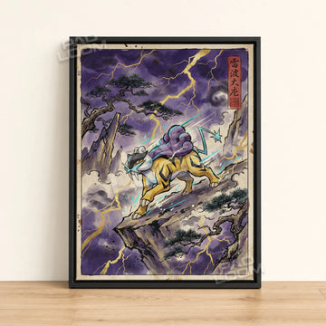 Raikou Storm Pokemon poster - framed canvas wall art in a black frame