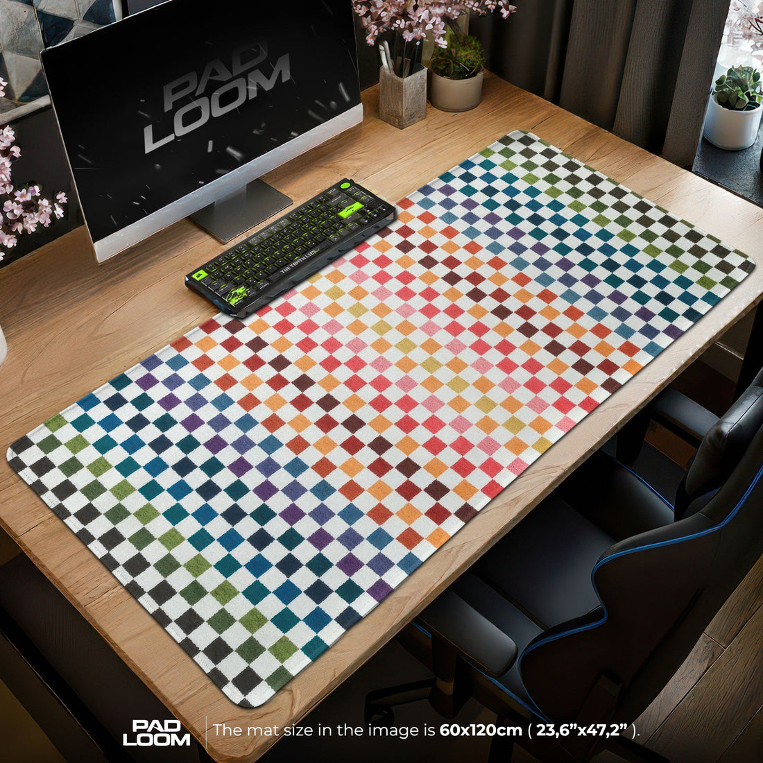 Rainbow Checker Mouse Pad - Retro Gradient Desk Mat Padloom