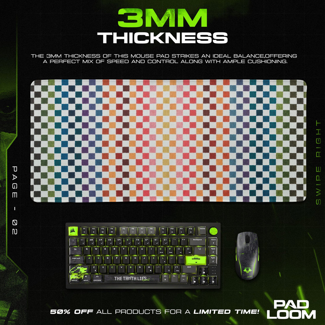 Rainbow Checker Mouse Pad - Retro Gradient Desk Mat Padloom