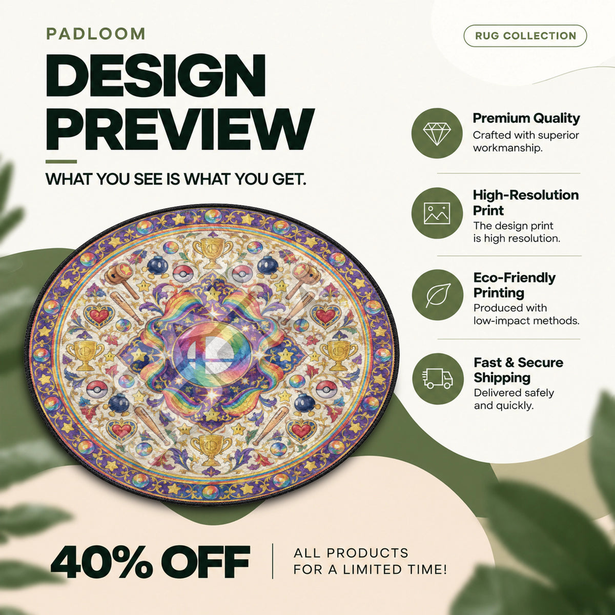 Rainbow Emblem Round Rug - Super Smash Bros Chair Mat