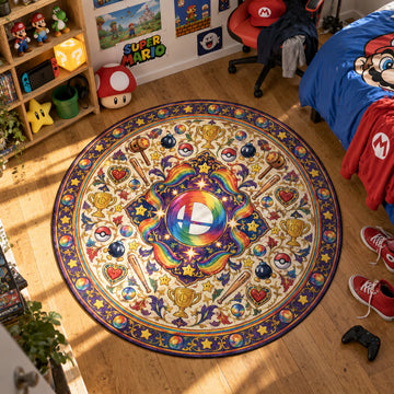 Rainbow Emblem Round Rug - Super Smash Bros Chair Mat