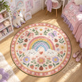 Regenbogenwiese runder Teppich im Wohnraum - Babyteppich rund