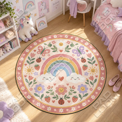 Regenbogenwiese Runder Teppich - Babyteppich rund