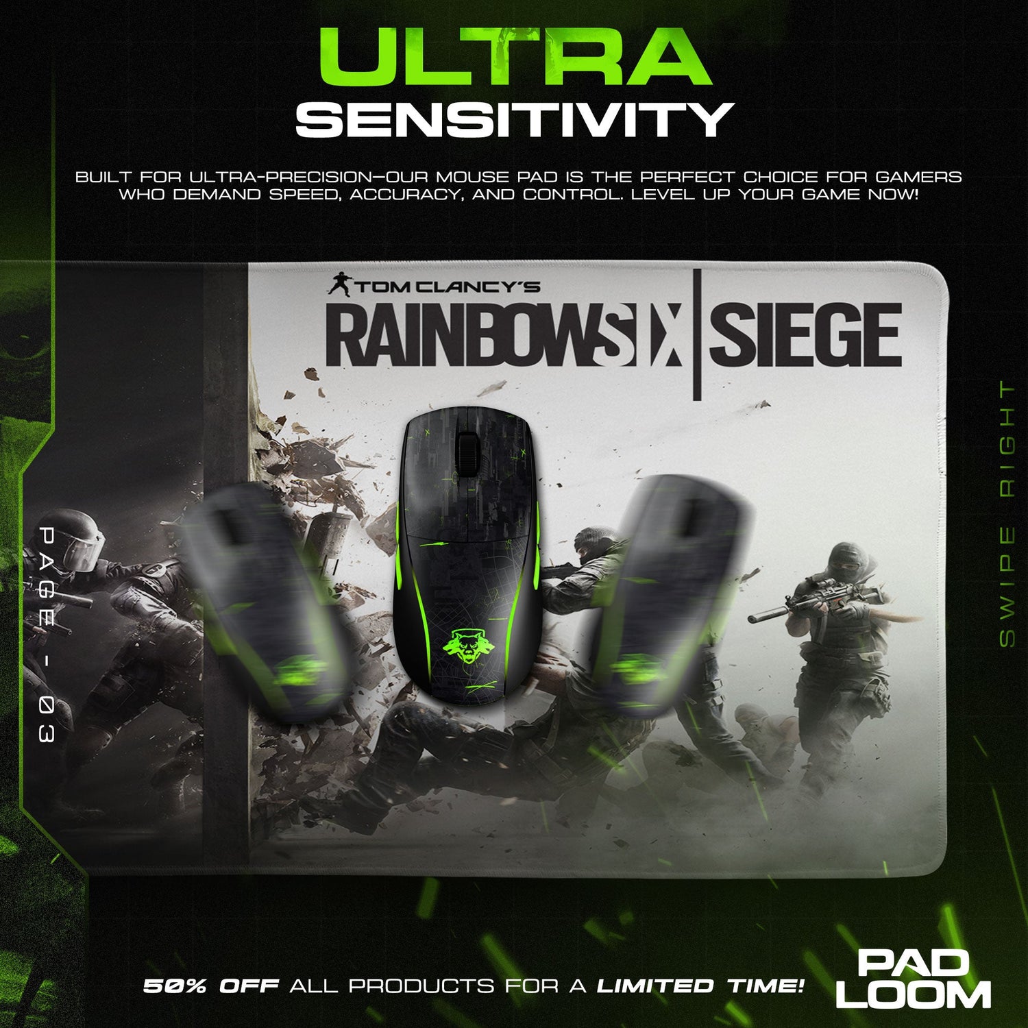 Rainbow Six Siege Breach Mouse Pad, Game Tactical Gaming Desk Mat Padloom
