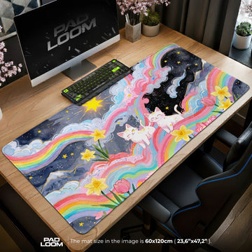 Rainbow Sky Cats Mouse Pad - Whimsical Desk Mat