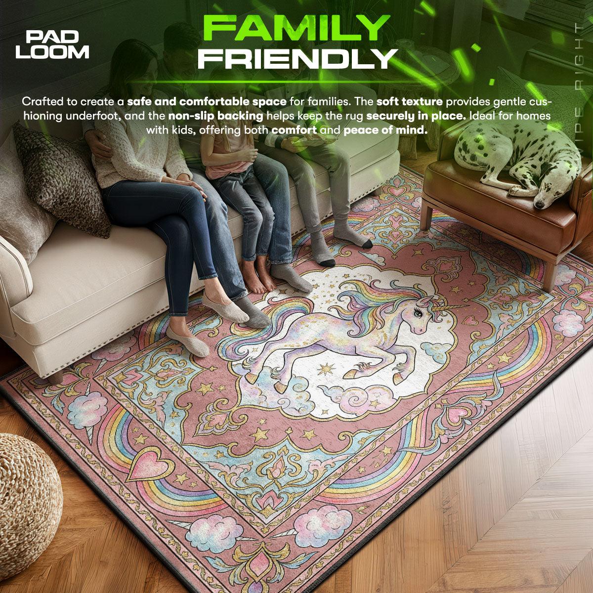 Rainbow area rug showing full Fantasy artwork