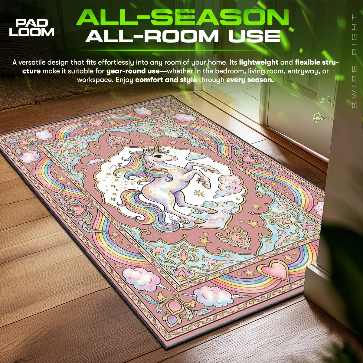 Rainbow Unicorn Kids Floor fan rug — premium quality print