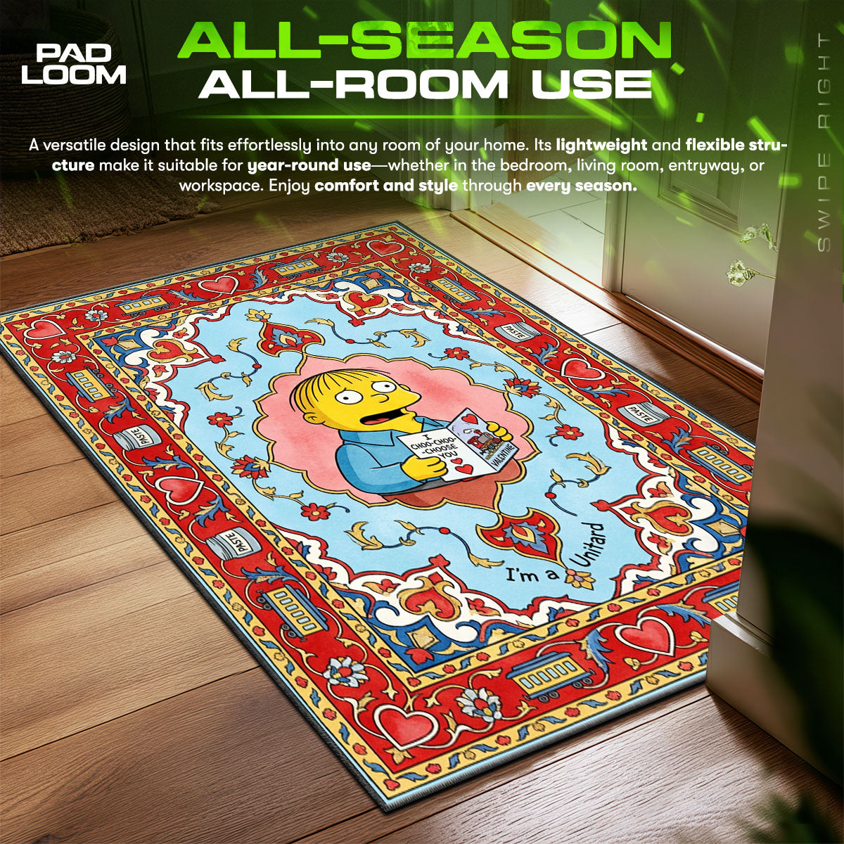 Ralph Choo Choo Valentine Simpsons Room fan rug — premium quality print
