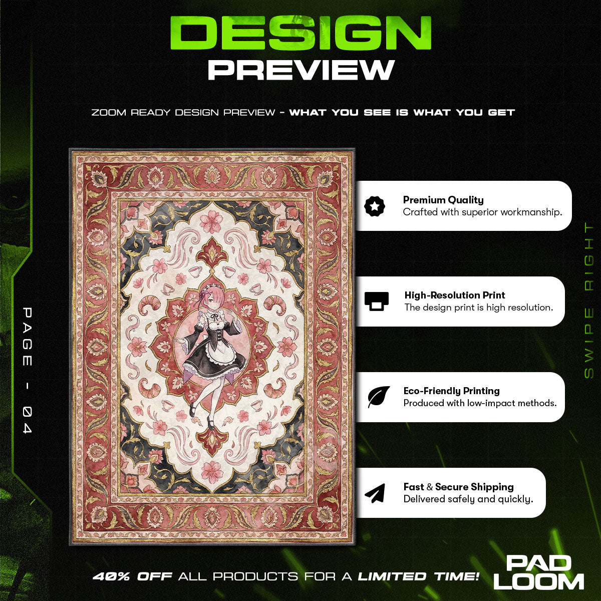 Ram Pink Floral Rug - Re:Zero Chair Mat