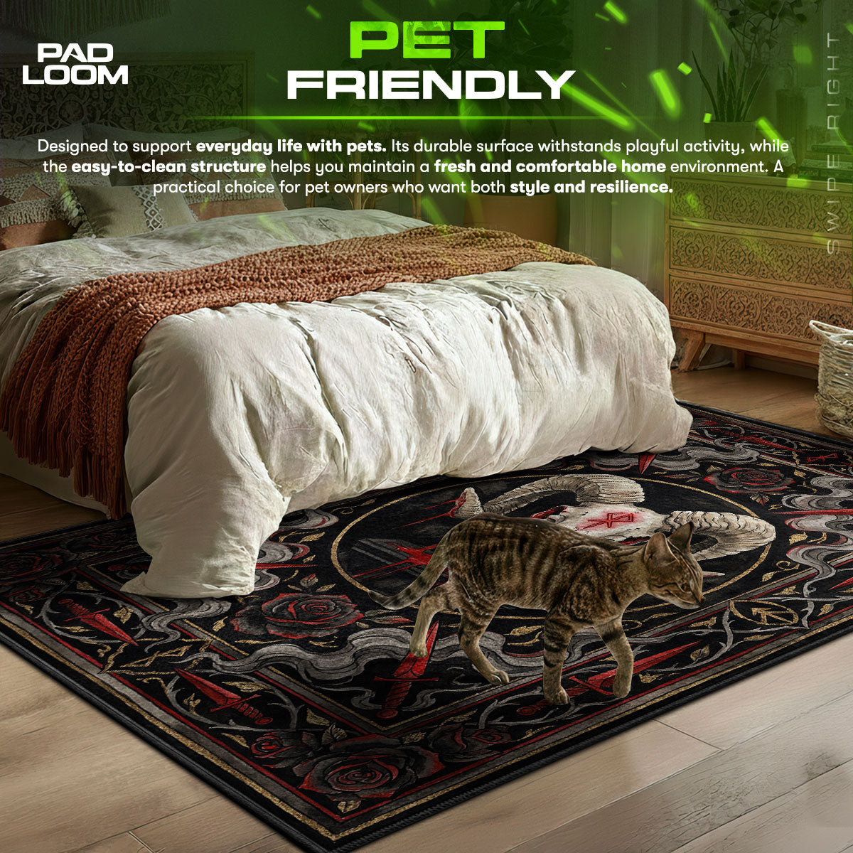 Ram Skull themed area rug for Gothic fans