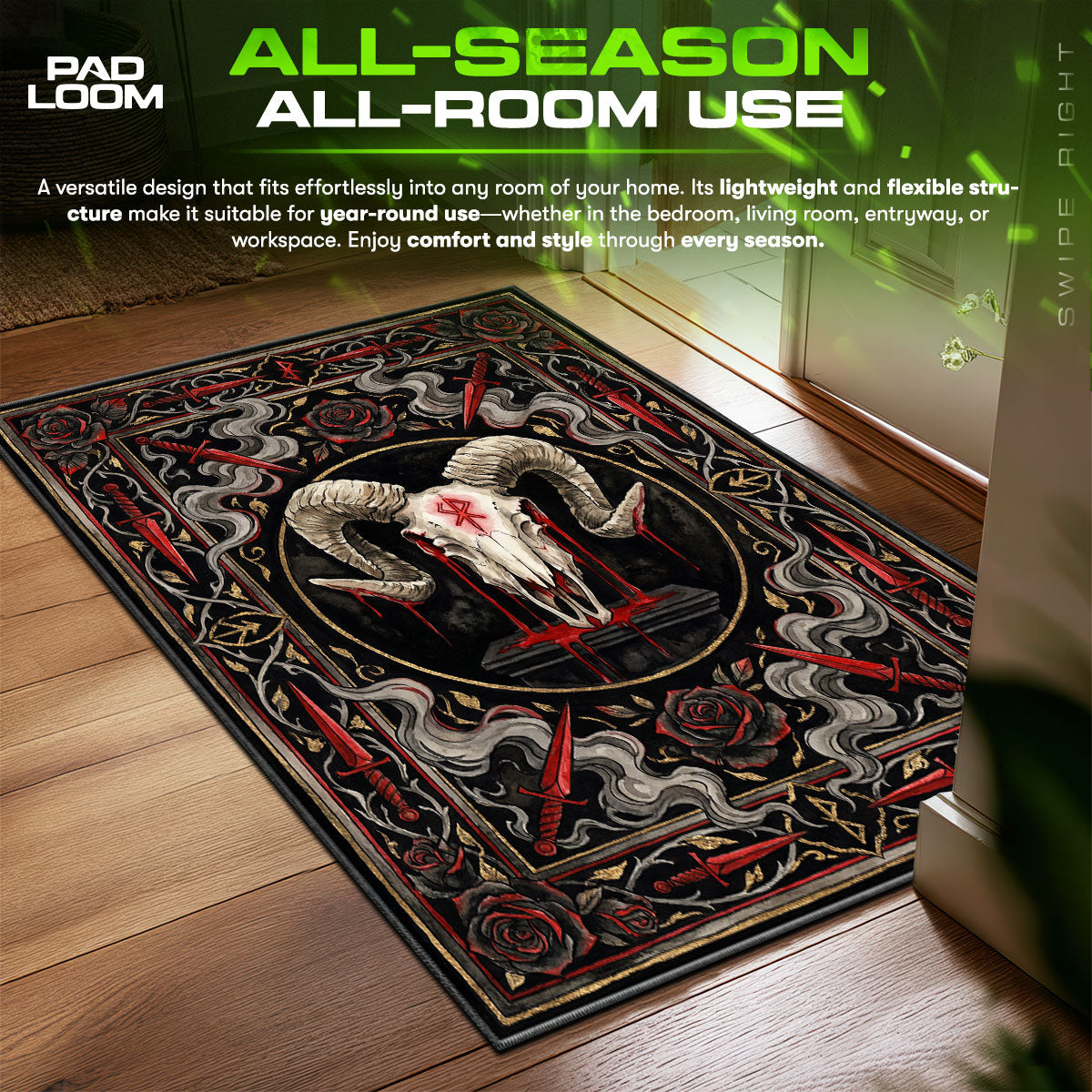 Detailed close-up of Ram rug pattern