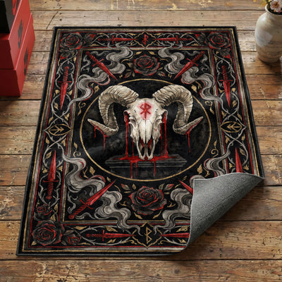 Ram Skull Altar Rug — Occult Dark Gothic Area Rug