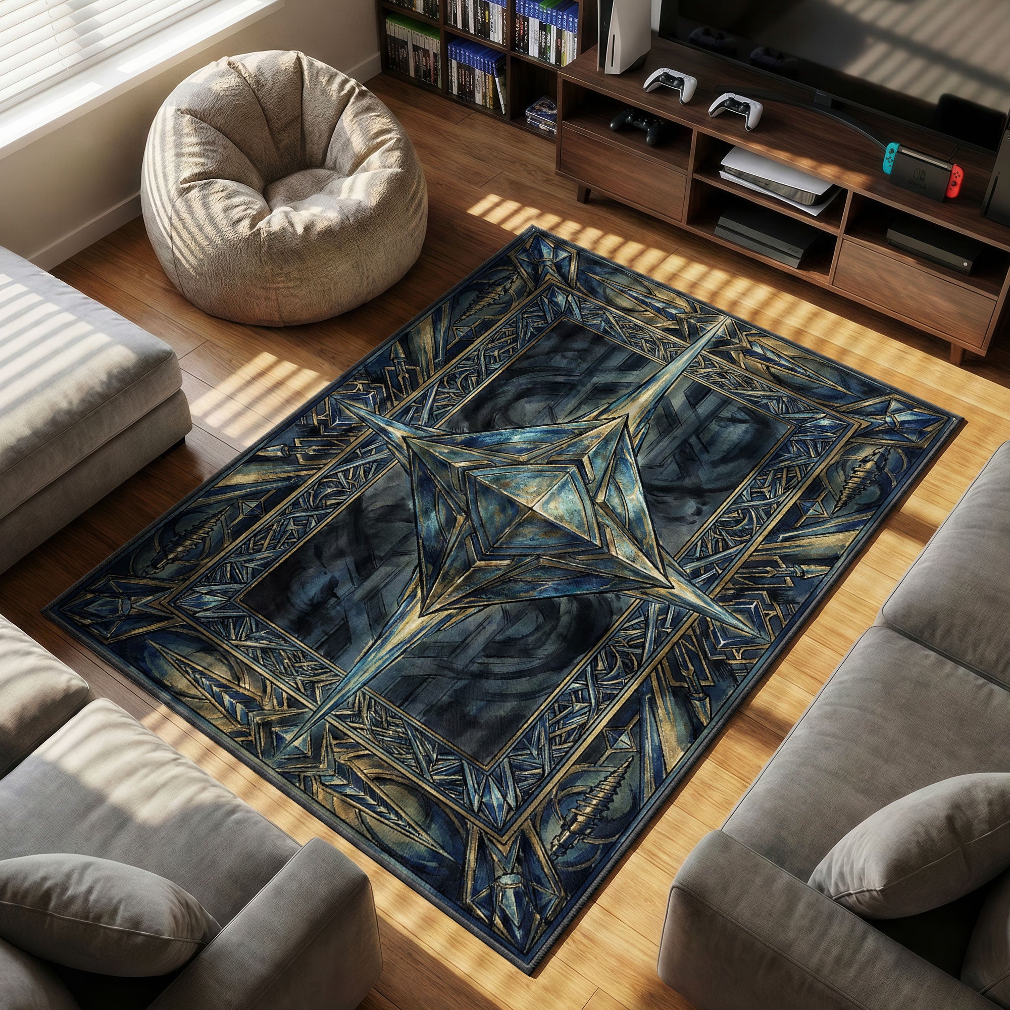 Ramiel Geometric themed area rug for home decor fans