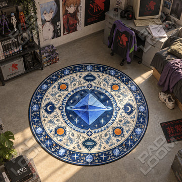 Ramiel Starlit Evangelion round rug on a bedroom floor - Evangelion chair mat
