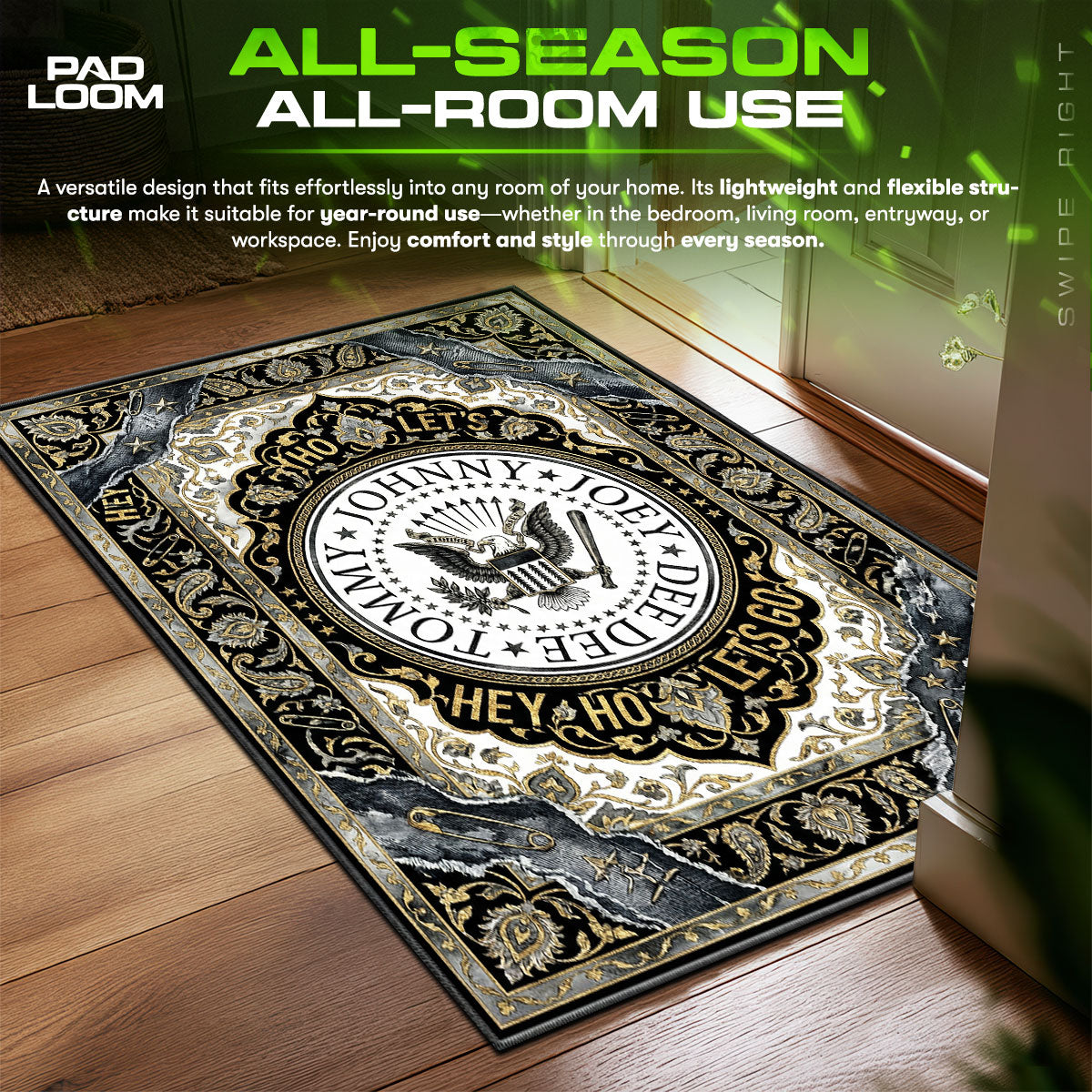 Detailed close-up of Ramones rug pattern