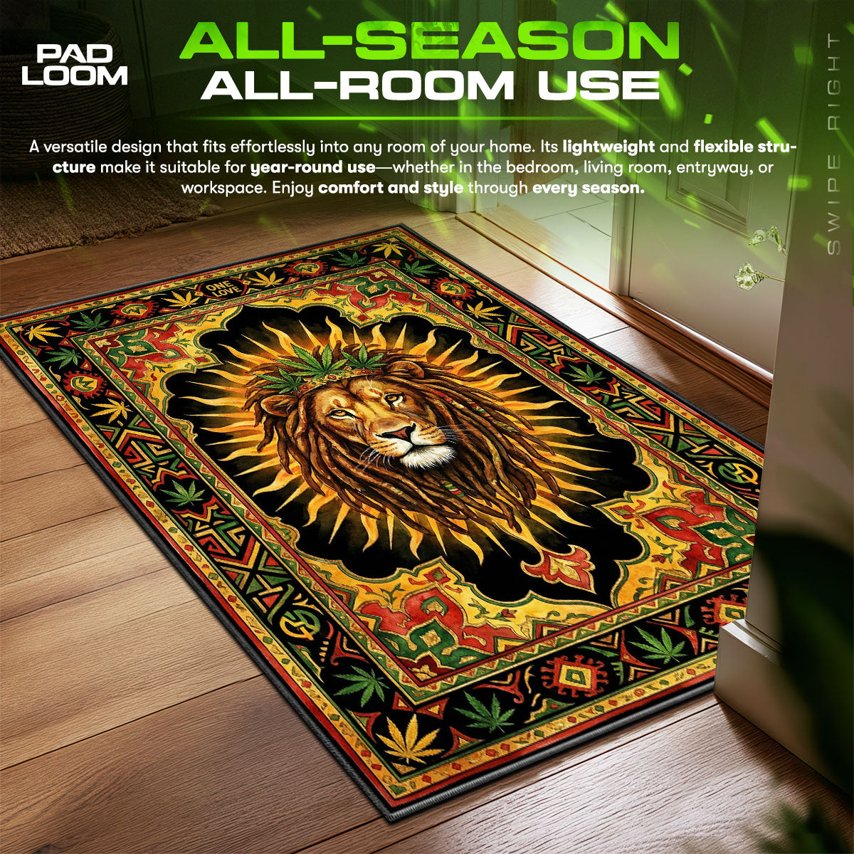 Rasta Lion Cannabis Streetwear Floor fan rug — premium quality print