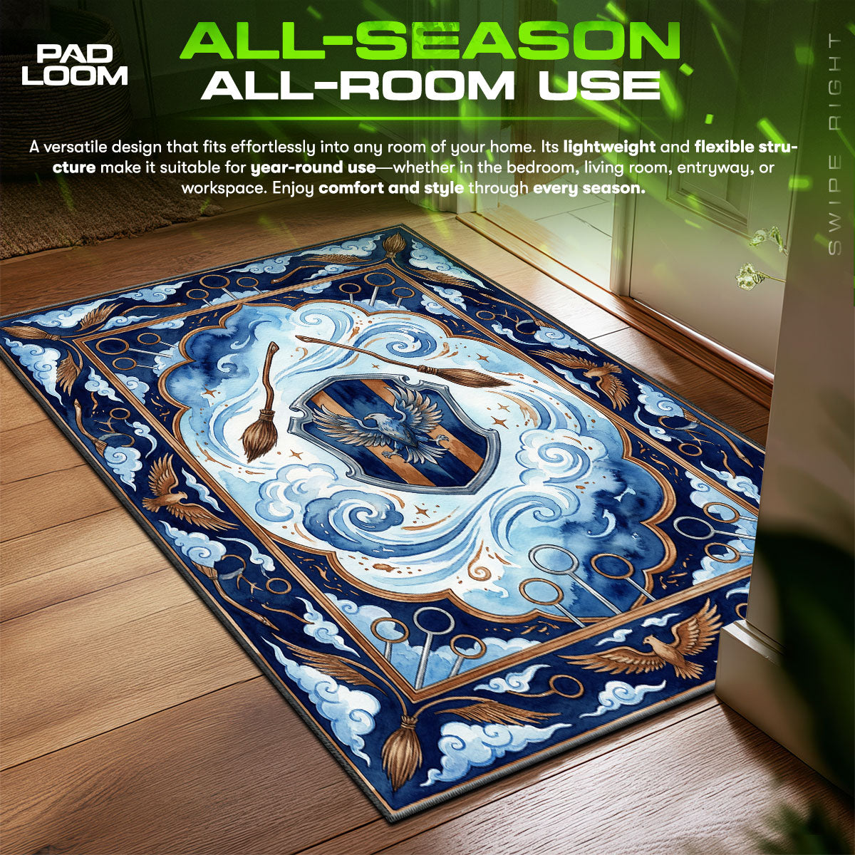 Ravenclaw Eagle Quidditch Crest Harry Potter Room fan rug — premium quality print