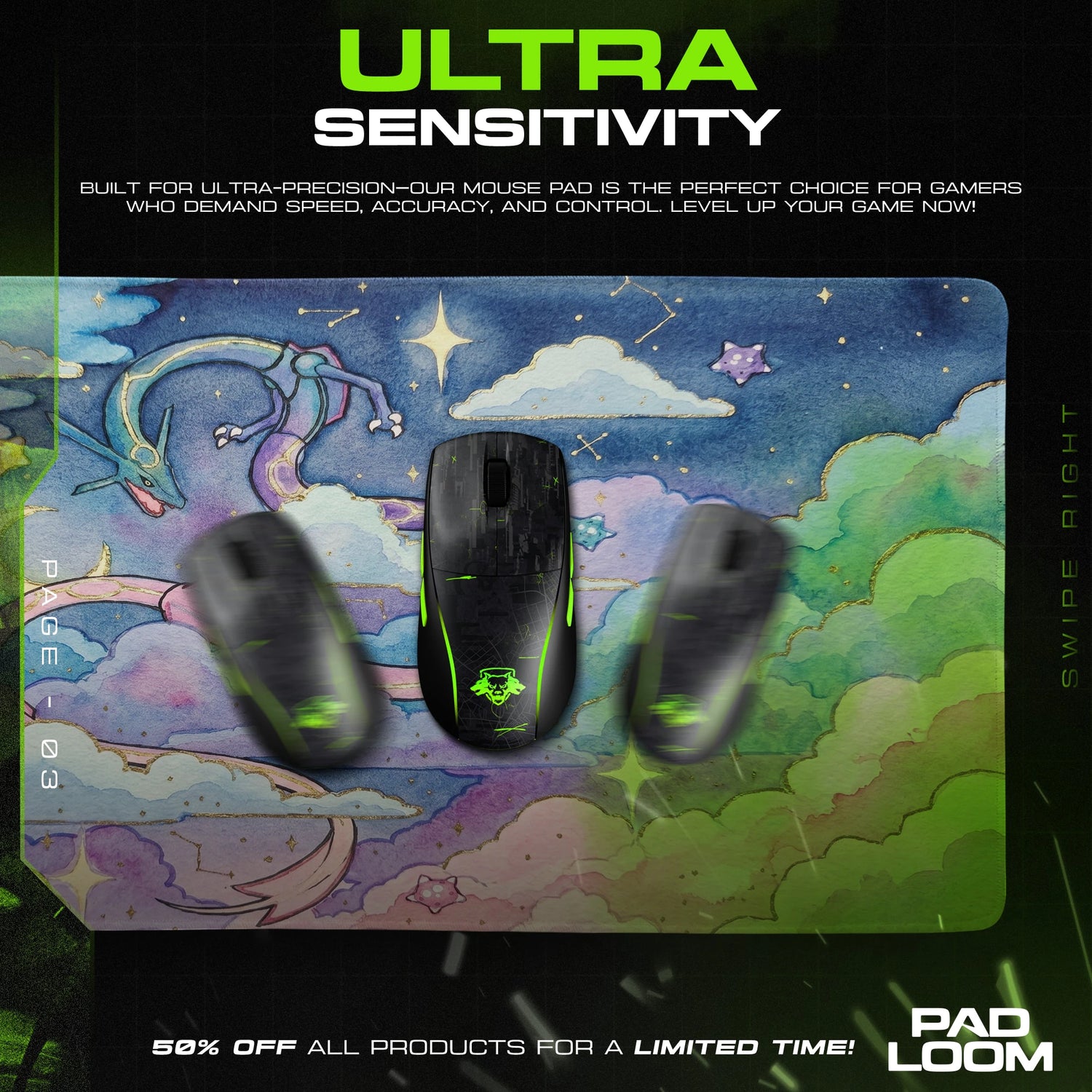 Rayquaza Celestial Clouds Mouse Pad - Pokemon Mat