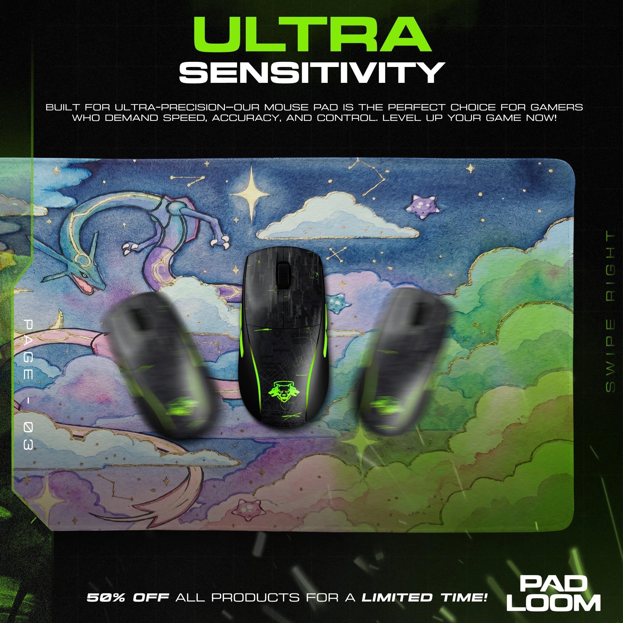 Rayquaza Celestial Clouds Mouse Pad - Pokemon Mat