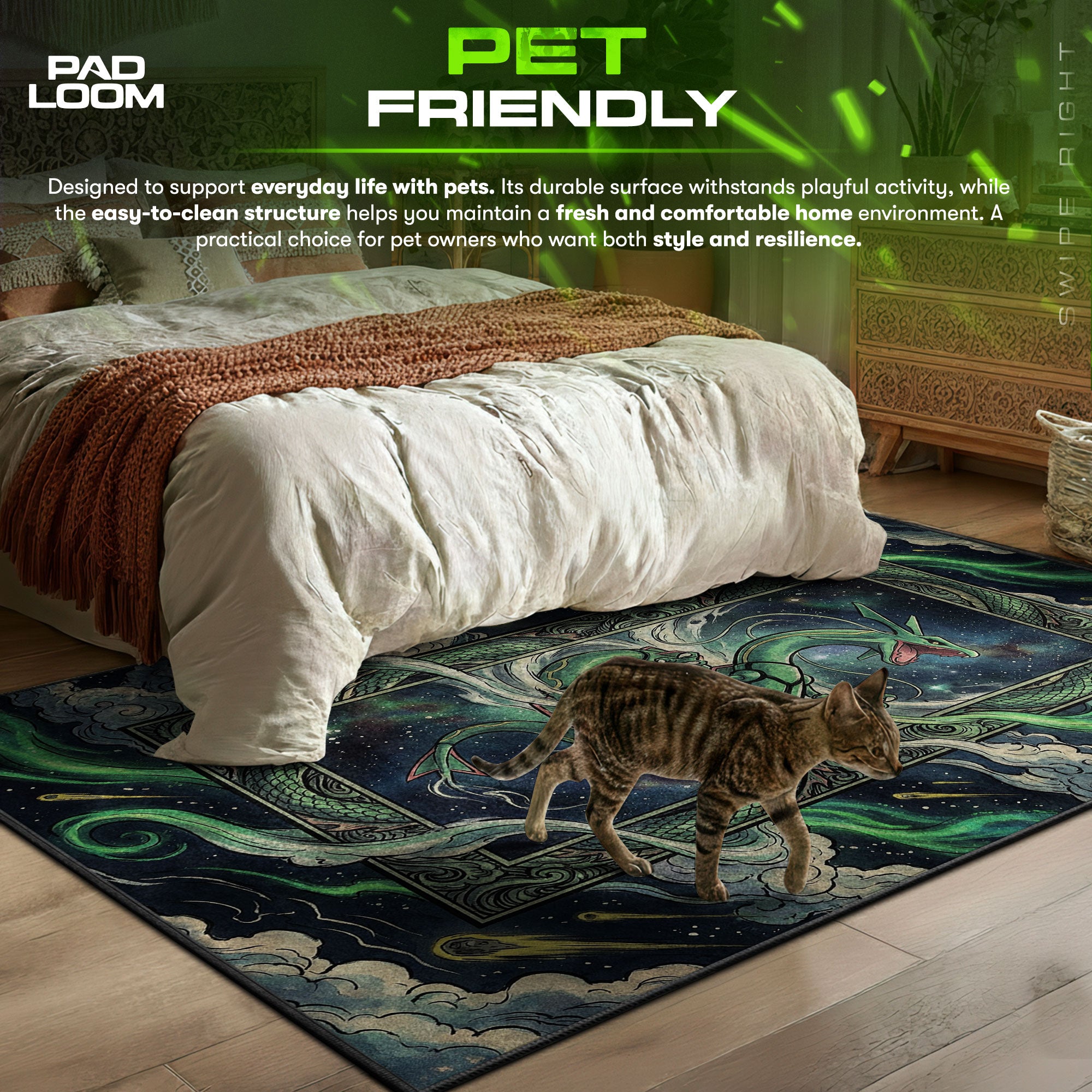 Detailed close-up of Rayquaza rug pattern