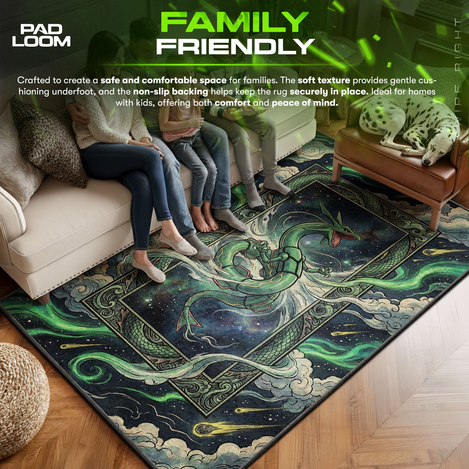 Rayquaza area rug showing full Pokemon artwork