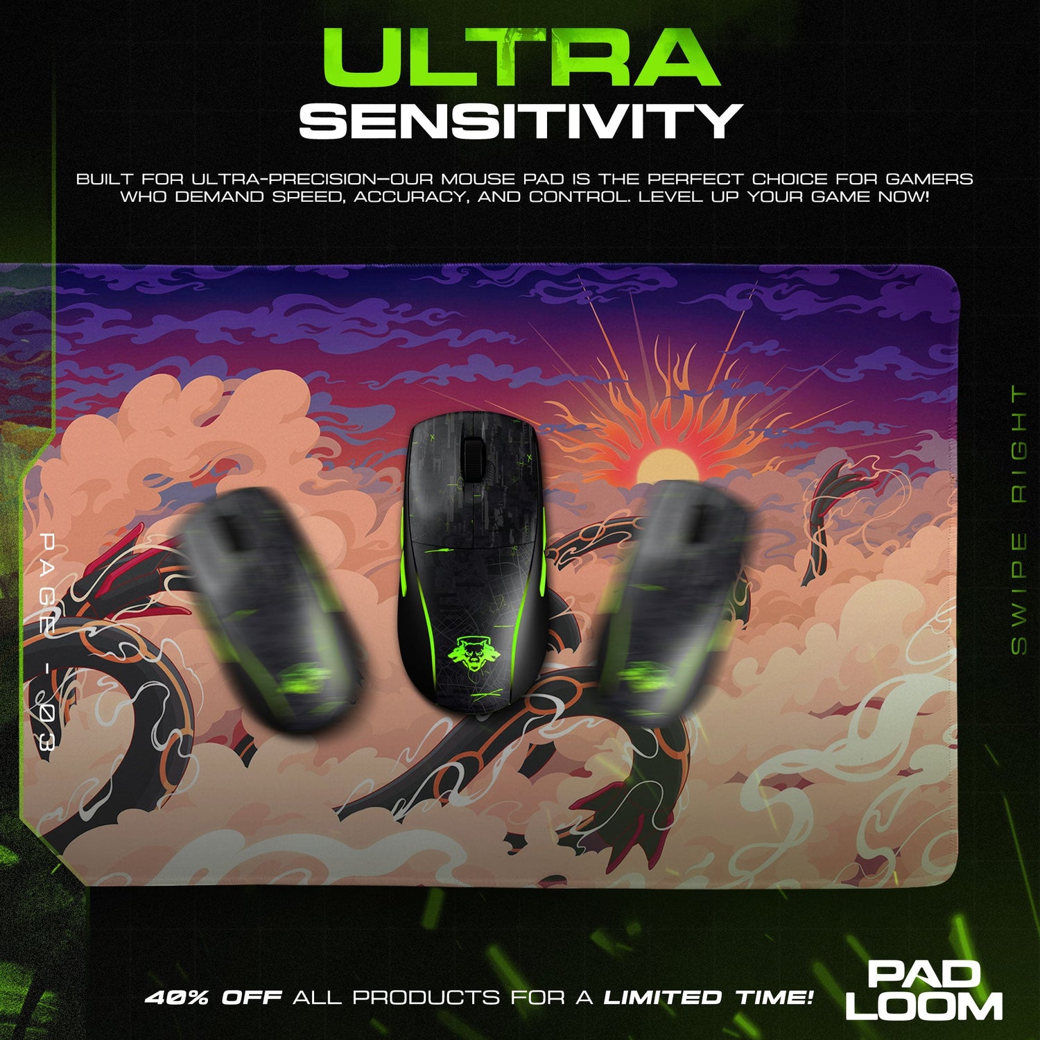 Rayquaza Crimson Sky Mouse Pad, Pokémon Gaming Desk Mat Padloom