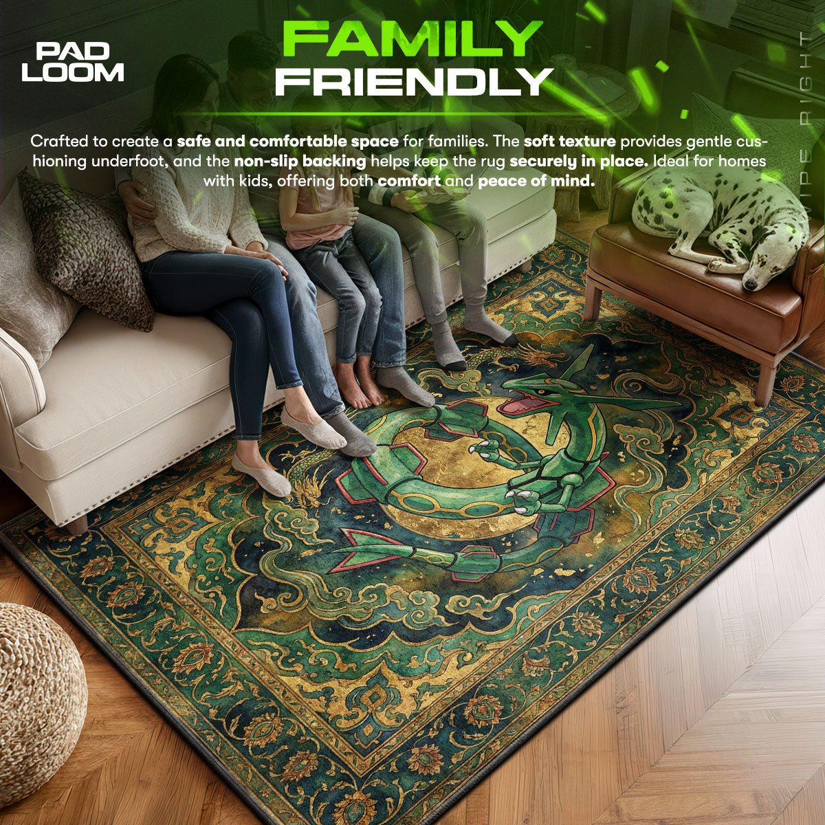 Rayquaza area rug showing full Pokemon artwork