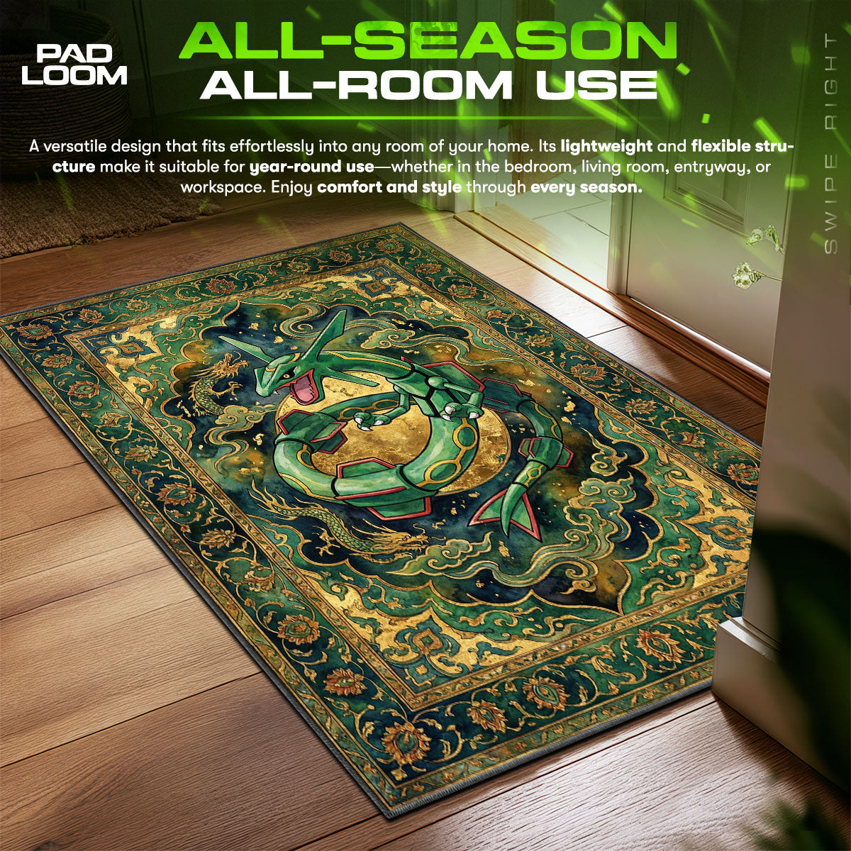 Rayquaza Emerald Sky Chair fan rug — premium quality print