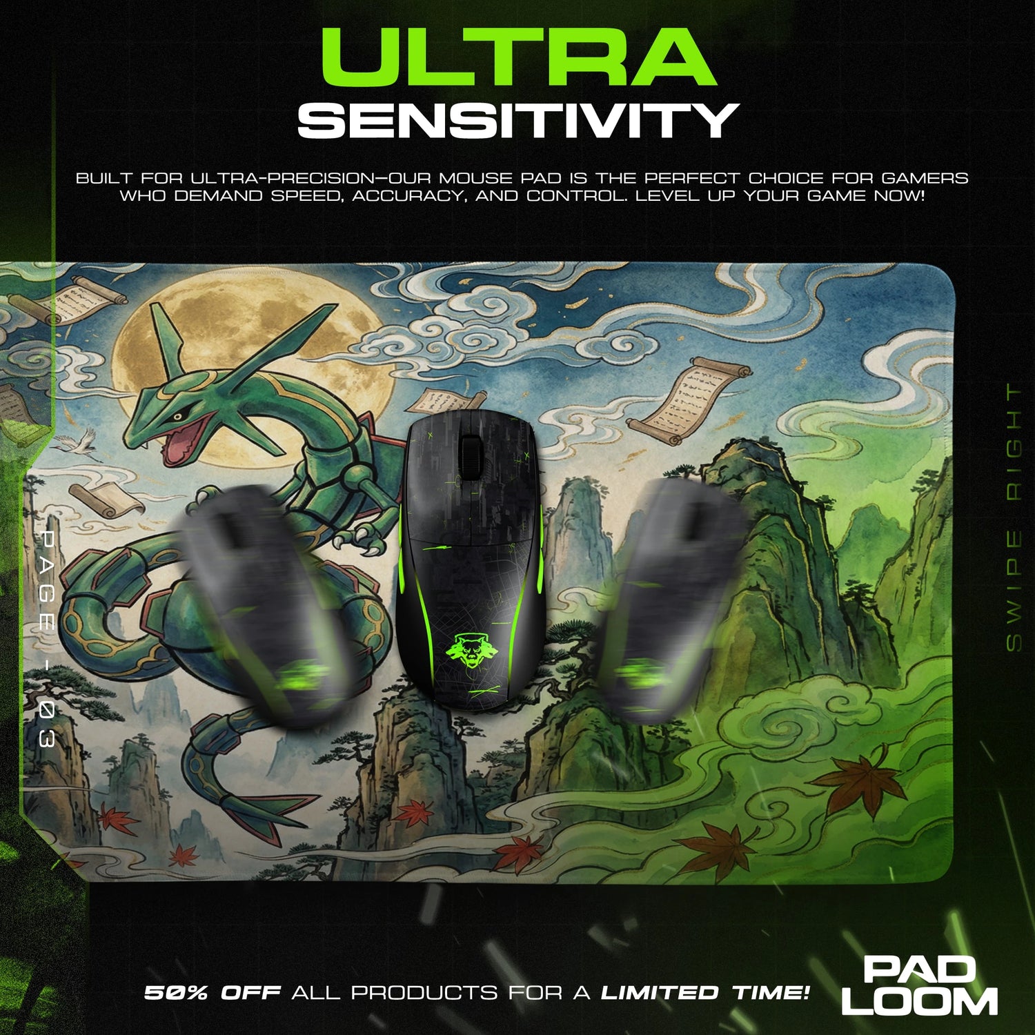 Rayquaza Sky Mountains Mouse Pad - Pokemon Desk Mat