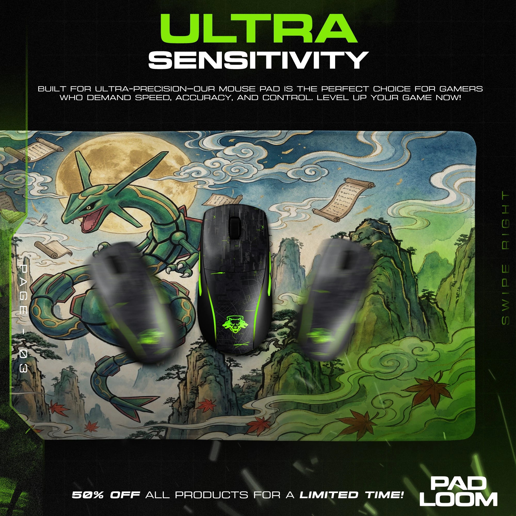 Rayquaza Sky Mountains Mouse Pad - Pokemon Desk Mat