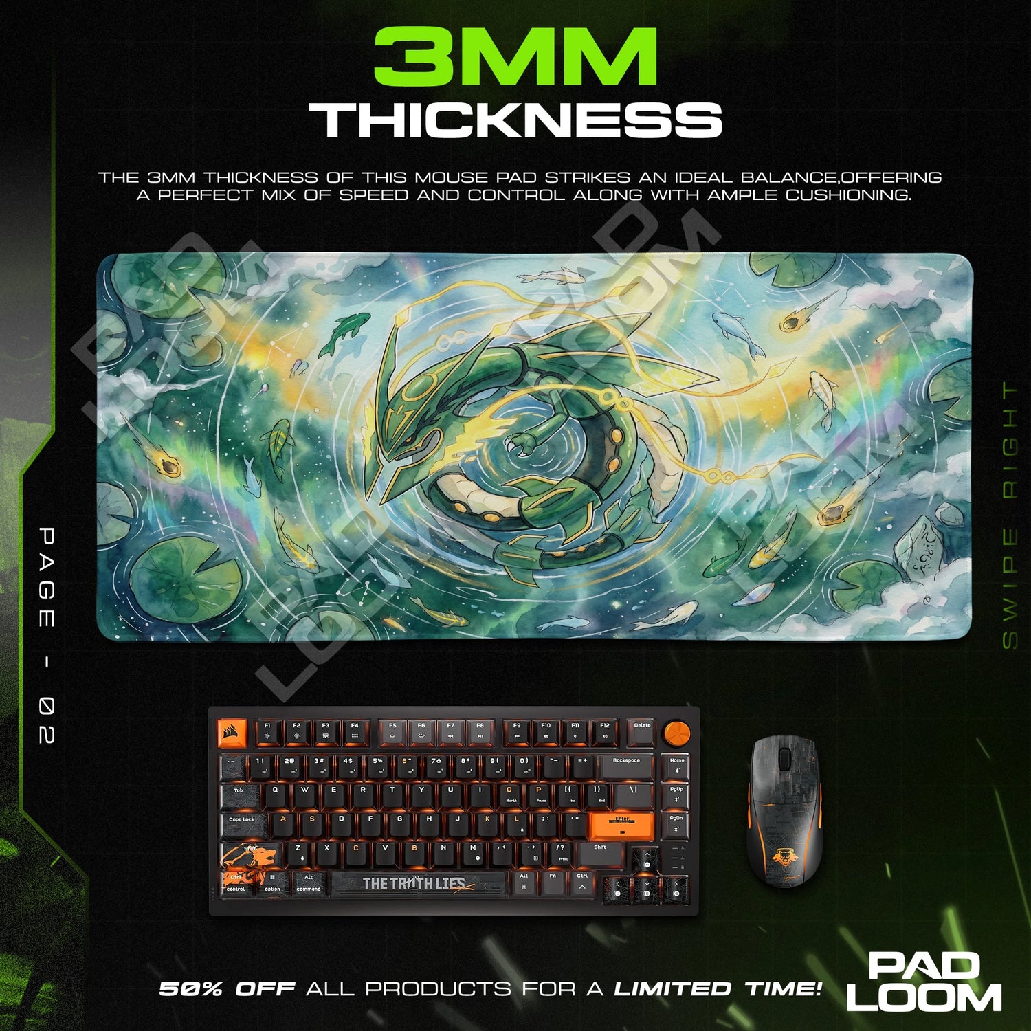 Rayquaza Sky Vortex Mouse Pad - Pokemon Desk Mat