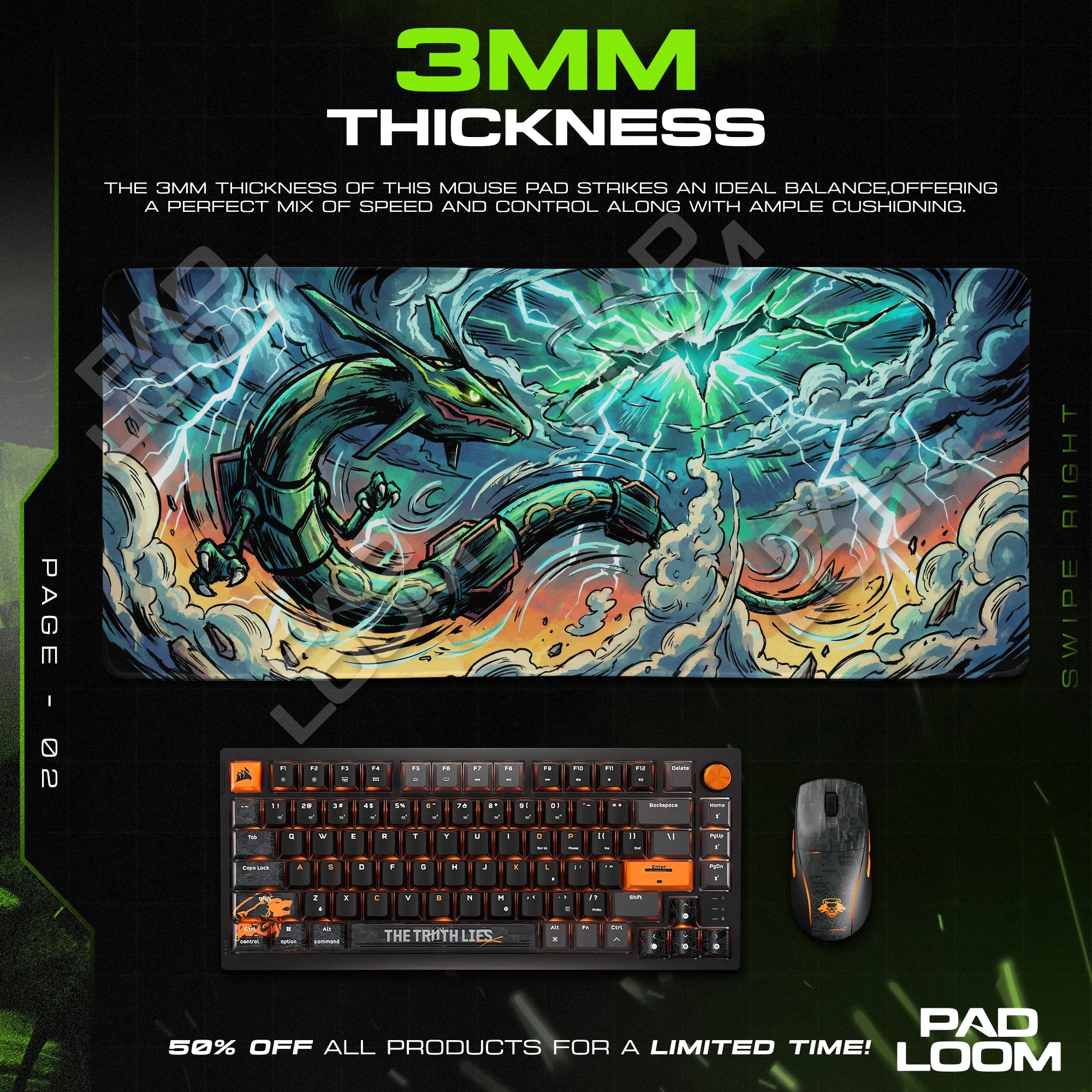 Rayquaza Storm Coil Mouse Pad - Pokémon Desk Mat