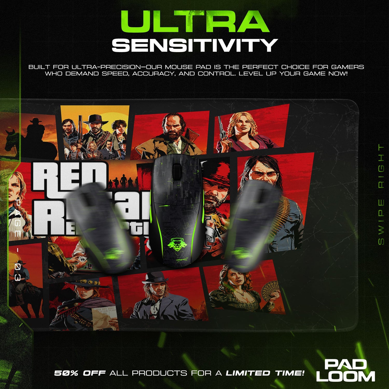 RDR2 Character Collage Mouse Pad, Red Dead Game Desk Mat Padloom