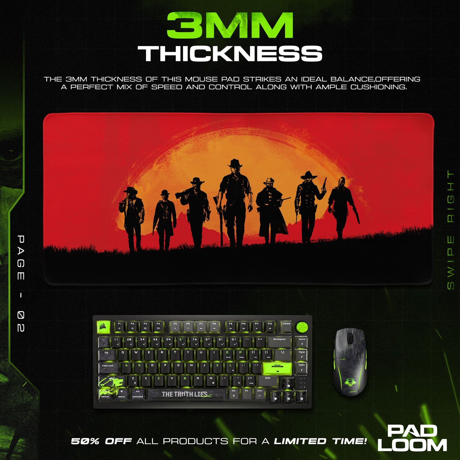 RDR2 Outlaws Sunset Mouse Pad, Red Dead Game Desk Mat Padloom