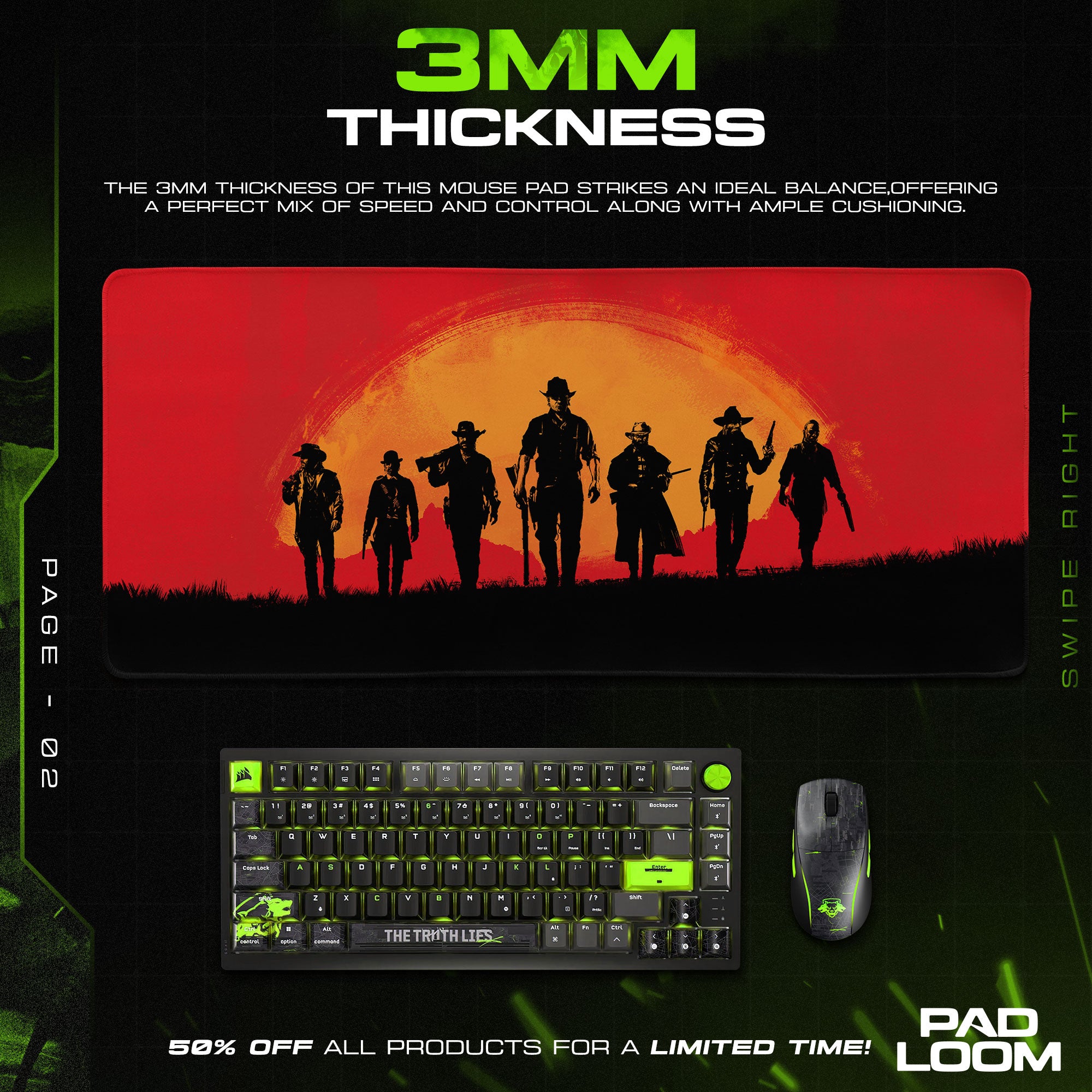 RDR2 Outlaws Sunset Mouse Pad, Red Dead Game Desk Mat