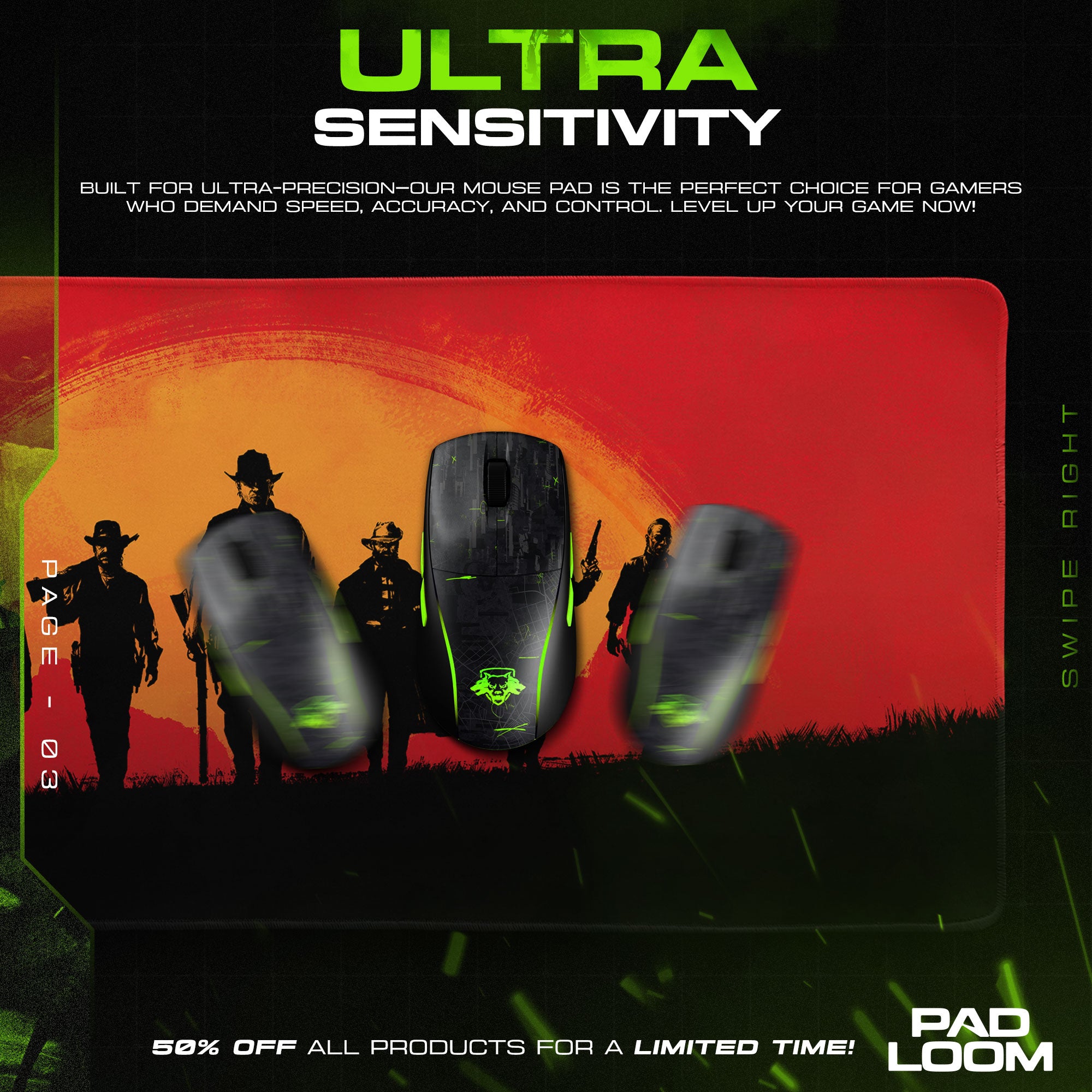 RDR2 Outlaws Sunset Mouse Pad, Red Dead Game Desk Mat