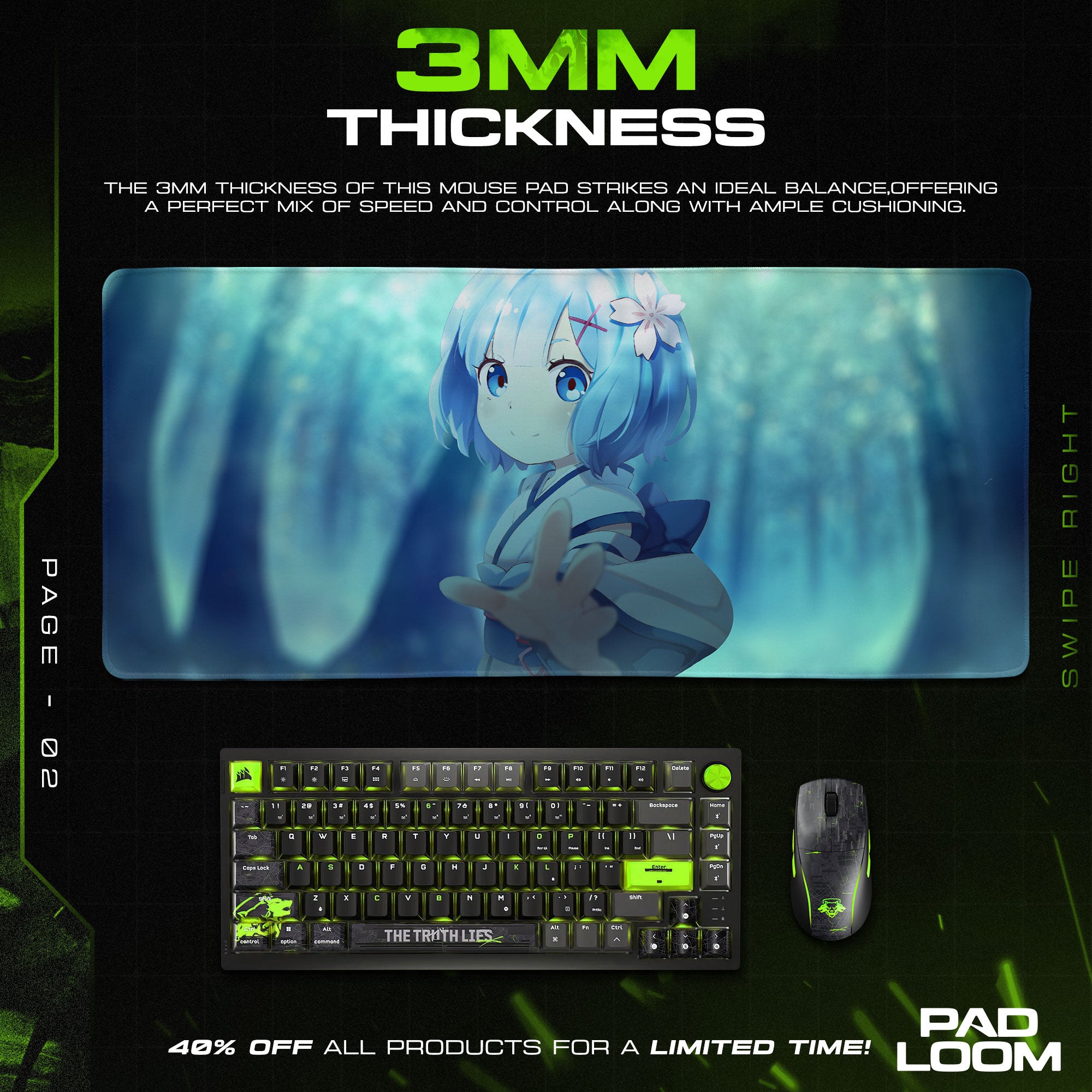 Re:Zero Rem Forest Mouse Pad, Anime Gaming Desk Mat