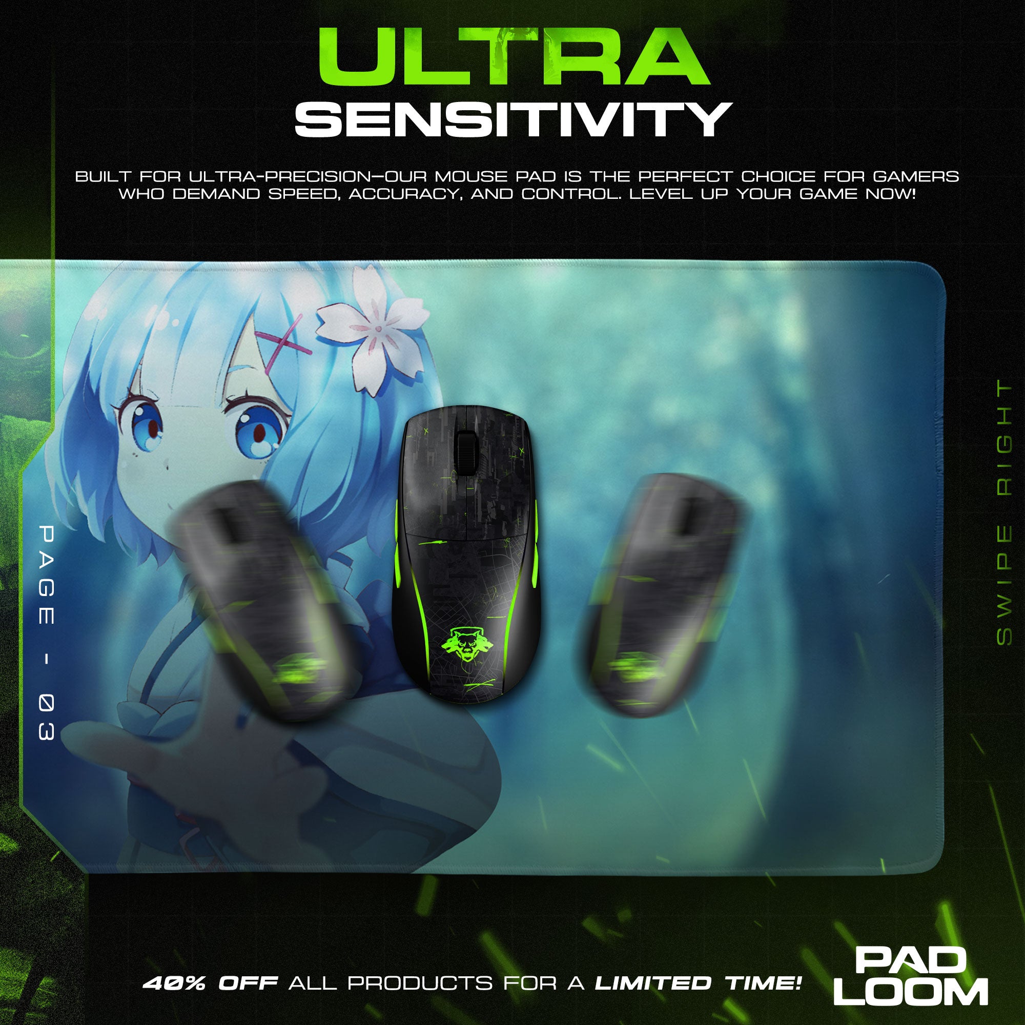 Re:Zero Rem Forest Mouse Pad, Anime Gaming Desk Mat