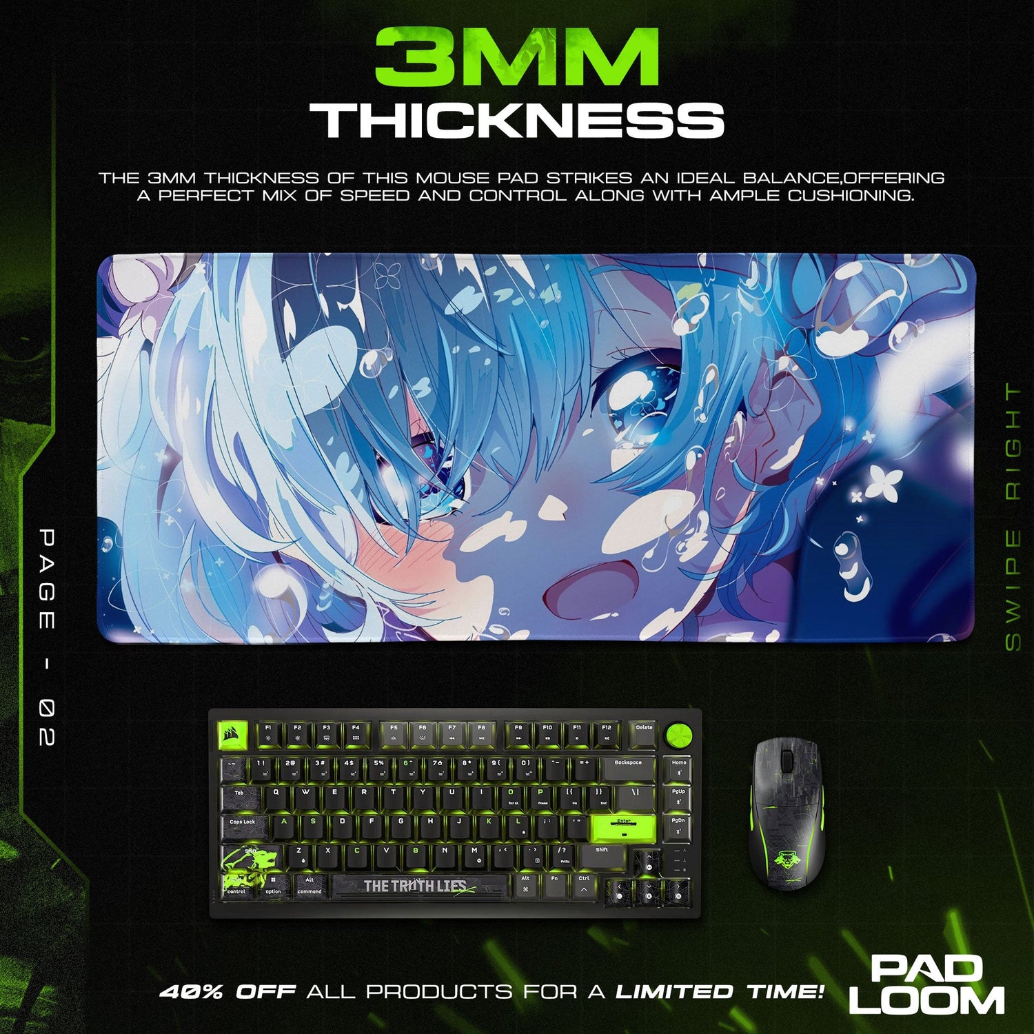 Re:Zero Rem Crying Mouse Pad, Anime Sad Scene Gaming Desk Mat Padloom