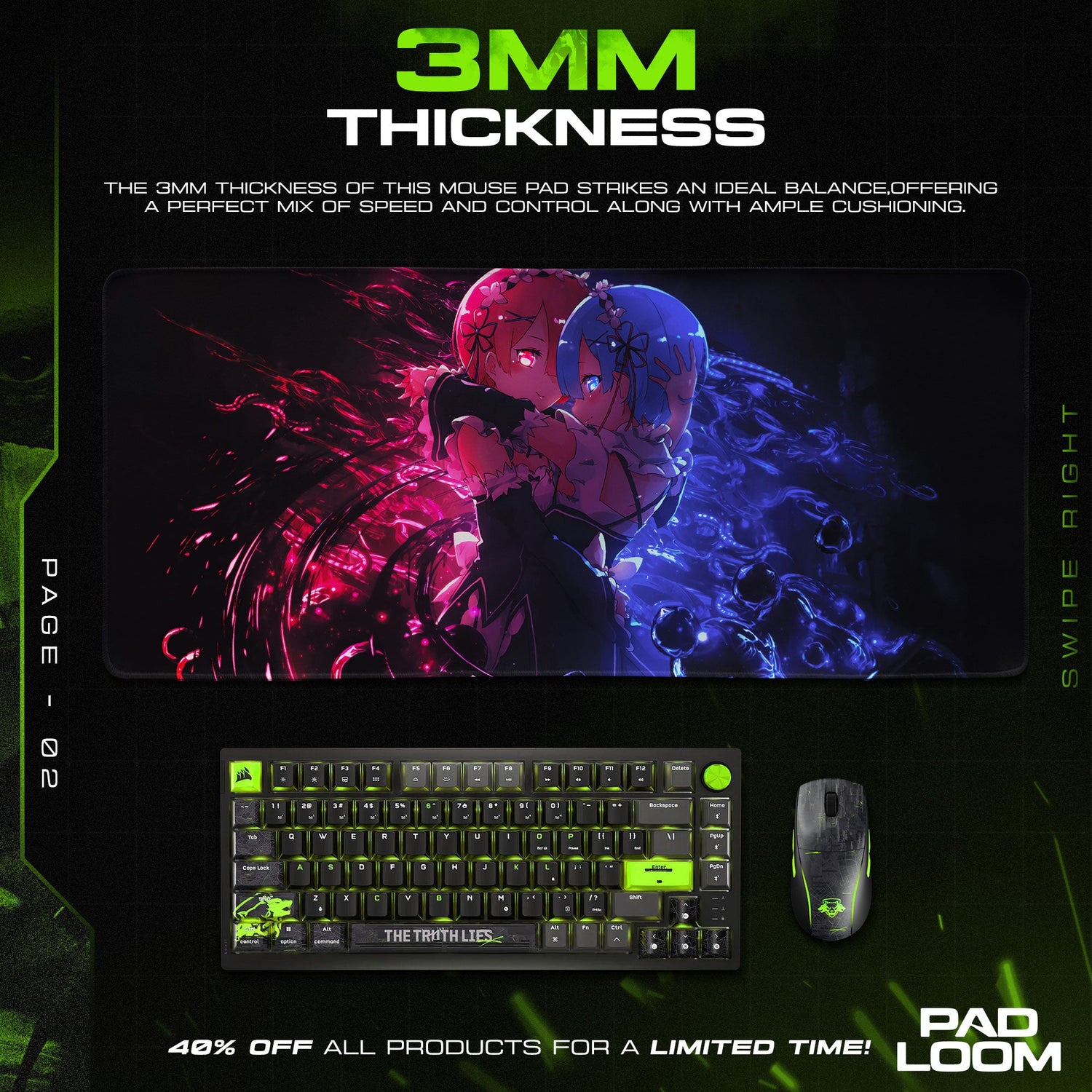 Re:Zero Twins Clash Mouse Pad, Anime Gaming Desk Mat Padloom