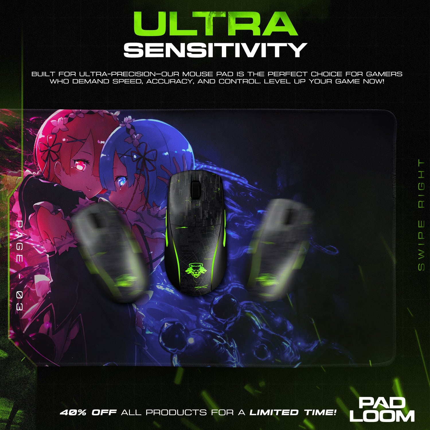 Re:Zero Twins Clash Mouse Pad, Anime Gaming Desk Mat Padloom