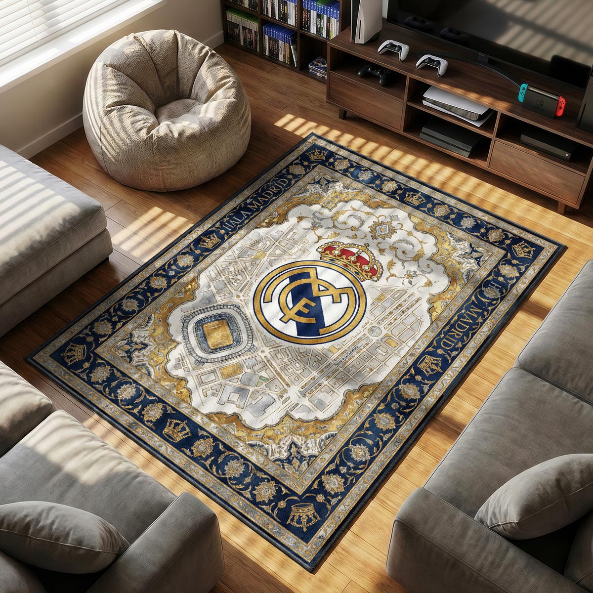 Real Madrid themed area rug for home decor fans