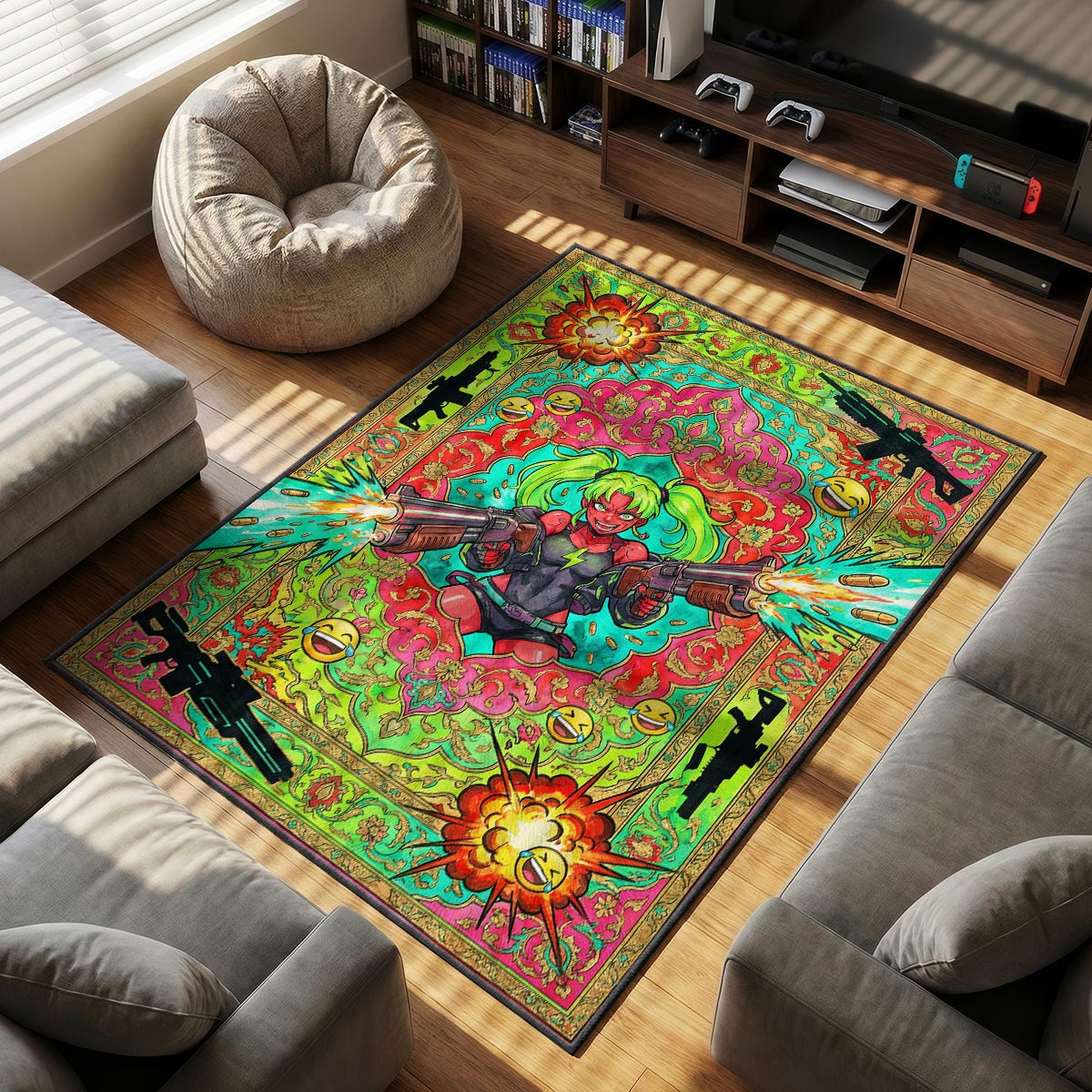 Rebecca Shotgun Rampage Rug - Cyberpunk Edgerunners Chair Mat
