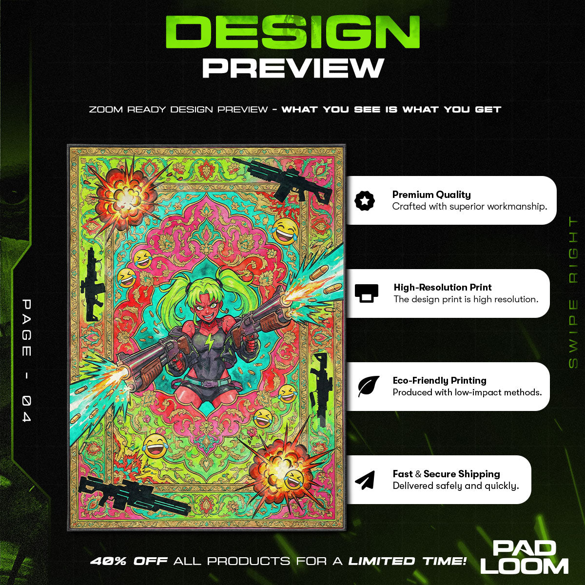 Rebecca Shotgun Rampage Rug - Cyberpunk Edgerunners Chair Mat