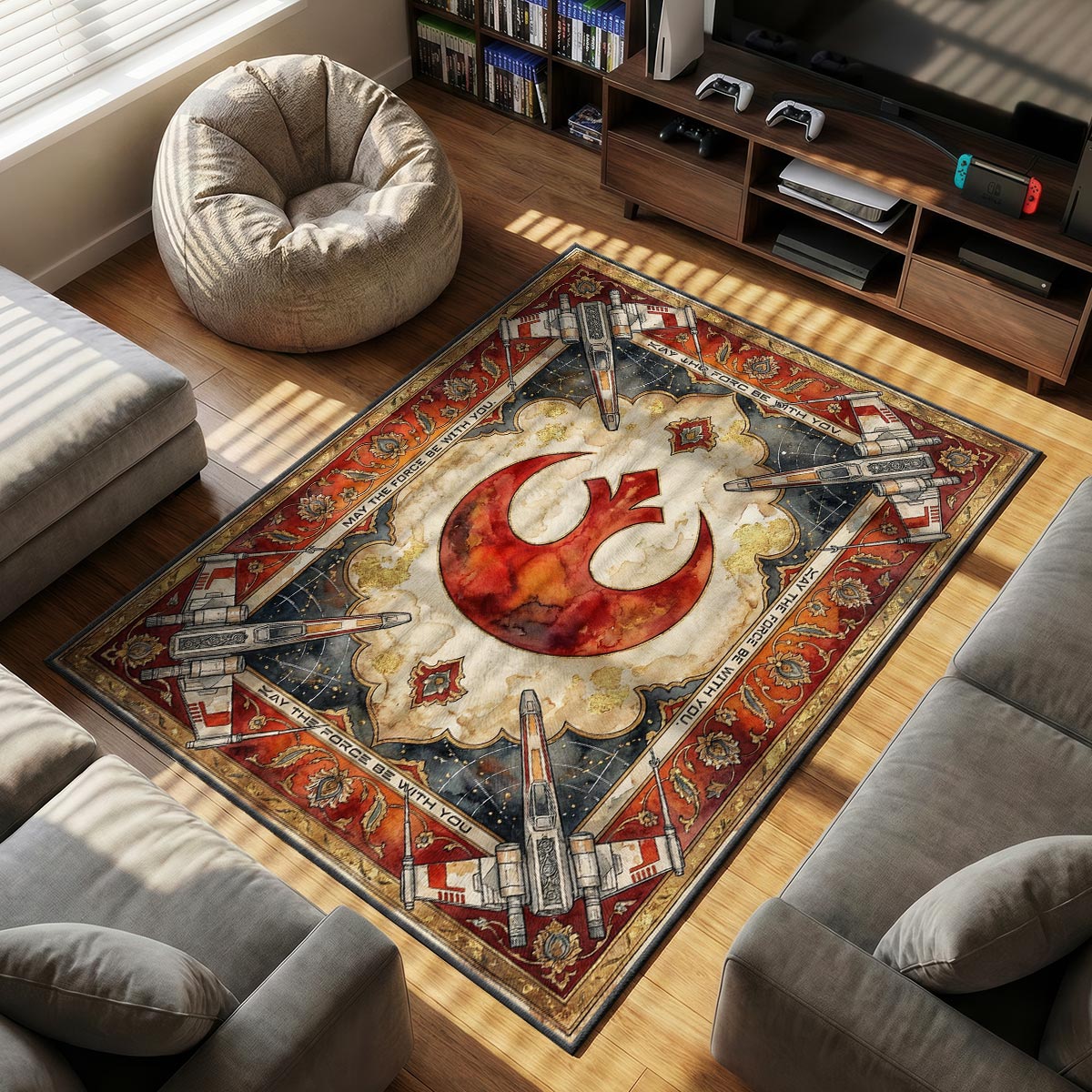 Rebel Alliance themed area rug for home decor fans