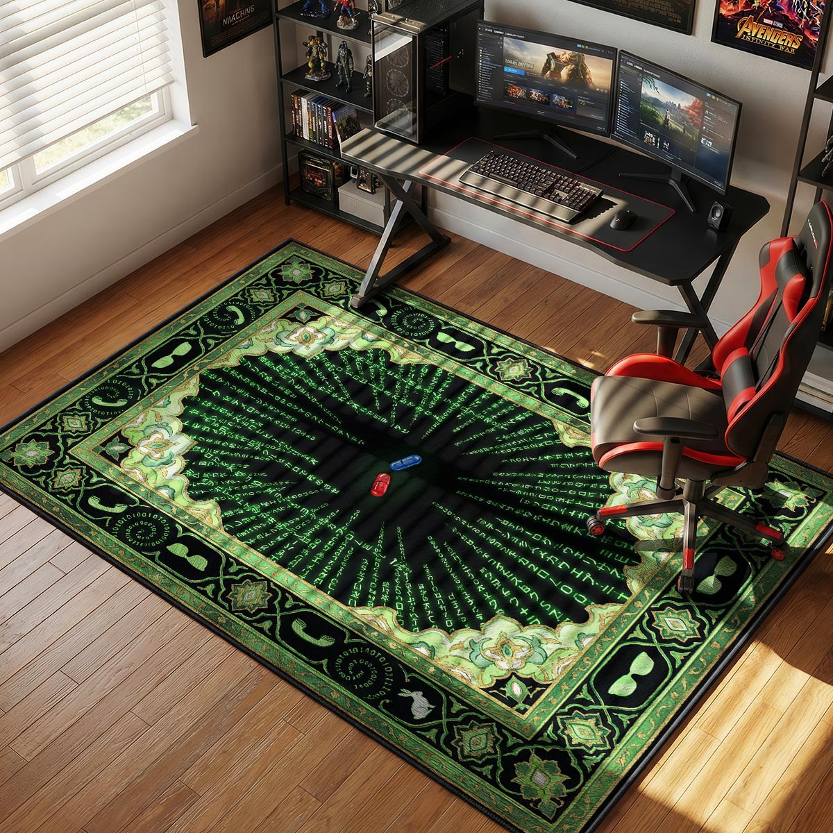Red Blue Pill Digital Rain Matrix Room rug — main product view